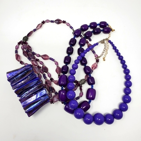 PURPLE COSTUME FASHION JEWELRY LOT NECKLACES STRETCH BRACELET SHELL BEADS GLASS - Picture 1 of 16